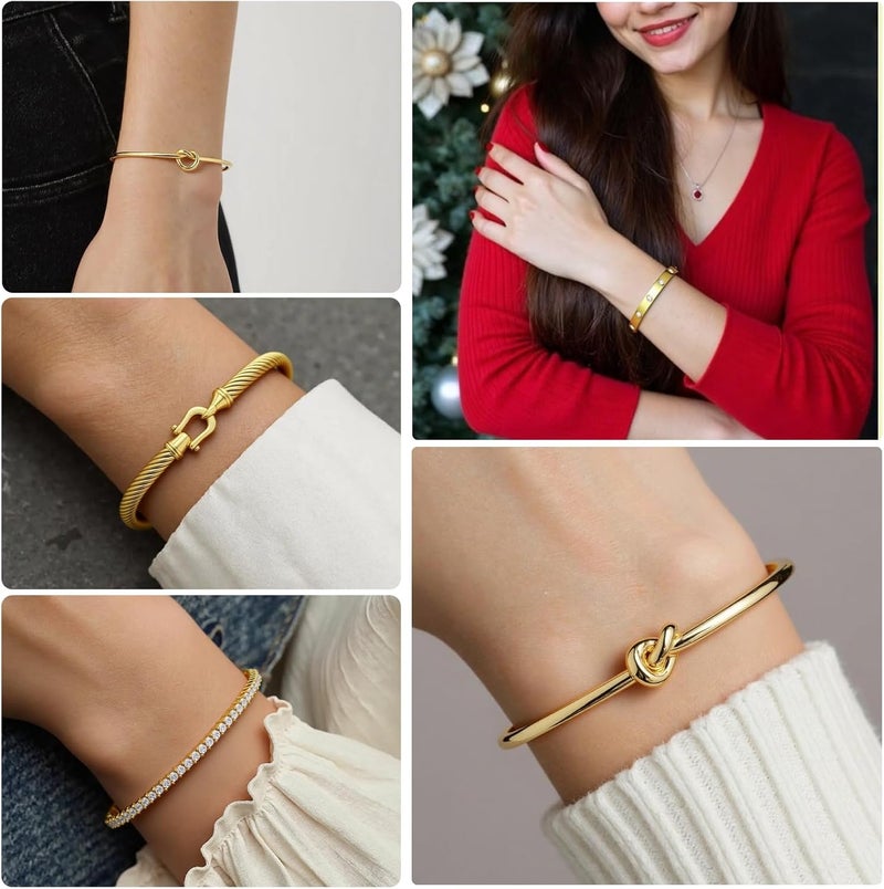 FAFUGA 18 K Gold Plated Love Bangle Bracelet Stack Cuff Jewelry for Women Jewelry Set for Women Gift with Box - Image 5
